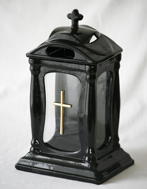 Lampion ceramiczny "Zegar", czarny, biały, srebrny