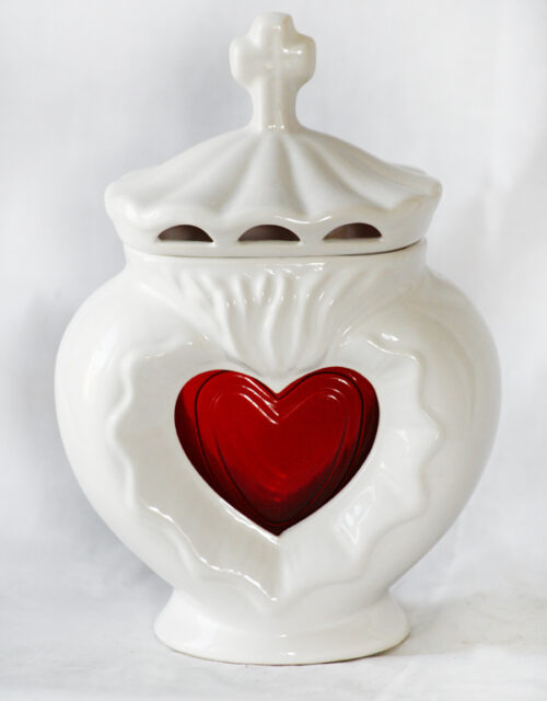 Lampion ceramiczny 6 "Serce" biały, grafitowy