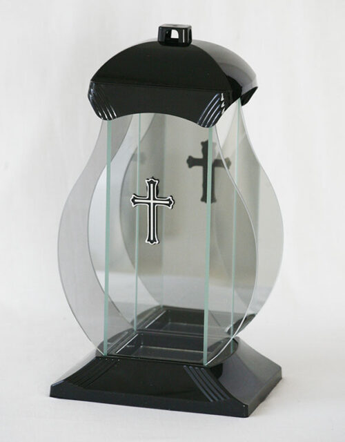 Lampion szklany N krzyż, czarny