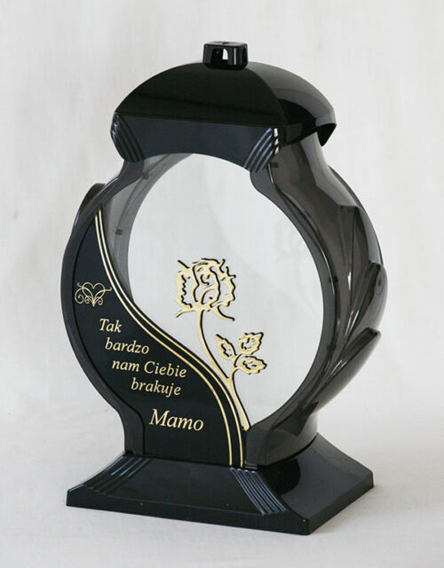 Lampion szklany OB II z sentencją dla Mamy, złota róża, czarny